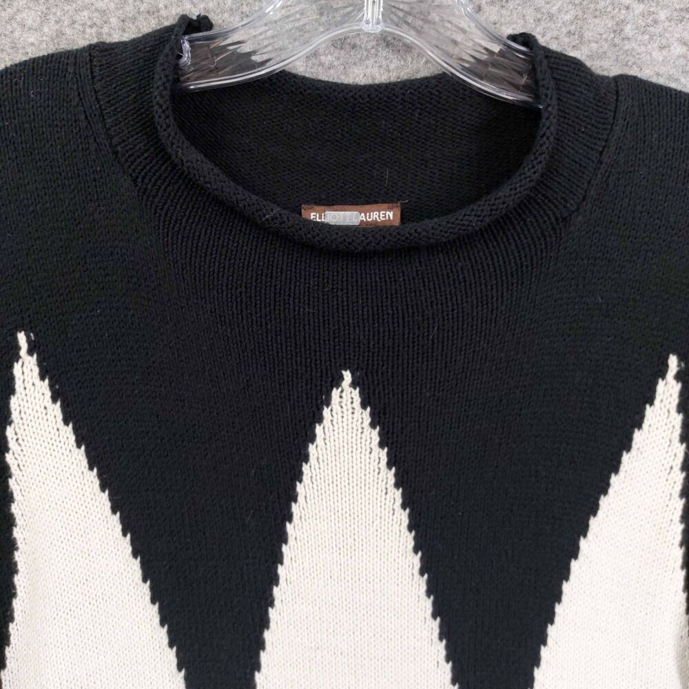 Elliott Lauren Black & Ivory Oversized Argyle Cotton Cashmere Sweater L - Picture 4 of 9